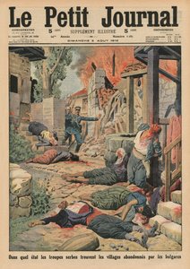 Wojska serbskie przybywające do opuszczonych przez Bułgarów wsi, ilustracja na okładce z „Le Petit Journal”, dodatek ilustr., 3 sierpnia 1913