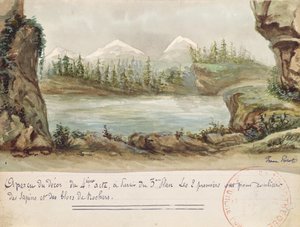 Scenografia do IV aktu opery Wilhelm Tell Gioacchino Rossiniego (1792-1868) wystawionej 3 sierpnia 1829 w Operze Paryskiej (wc na papierze) autorstwa French School