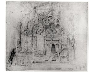 Scenografia do pierwszej inscenizacji Angelo, tyran de Padoue Victora Hugo (1802-85), 1835 (pióro i atrament na papierze) autorstwa French School