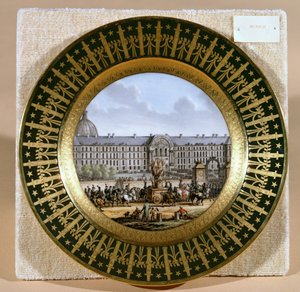 Tablica Sevres przedstawiająca przybycie miecza Fryderyka II (1712-86) Wielkiego, w Hotel des Invalides (porcelana)