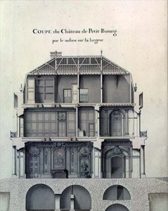 Przekrój boczny przez centrum Chateau de Petit-Bourg, ukazujący salon autorstwa French School