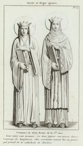 Century and Reign zignorowane, kostiumy dwóch królowych 1. rasy (grawerowanie) autorstwa French School