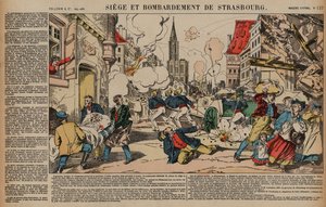 Oblężenie i bombardowanie Strasburga, wojna francusko-pruska, sierpień-wrzesień 1870 (kolorowy grawerunek) autorstwa French School