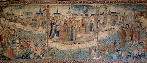 Oblężenie Dijon przez Szwajcarów 7 września 1513 r., gobelin z Tournai, Musee des Beaux Arts de Dijon. autorstwa French School