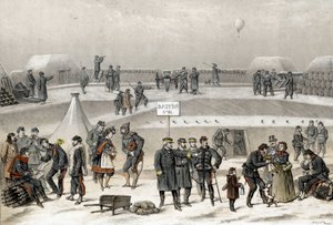 Oblężenie Paryża w 1870 r. podczas wojny 1870-1871. Żołnierze przygotowują obronę miasta: w bunkrze widać żołnierza. autorstwa French School