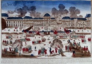Oblężenie zamku (pałac) Tuileries 10 sierpnia autorstwa French School