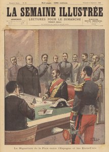 Podpisanie protokołu pokojowego kończącego działania wojenne w wojnie hiszpańsko-amerykańskiej, Waszyngton, 12 sierpnia 1898 r. autorstwa French School