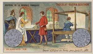 Srebrny denier Reims z czasów panowania Ludwika V, 986 (chromolitho) autorstwa French School
