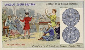 Srebrny denier Paryż za panowania Hugh Capet, 987 (chromolitho) autorstwa French School