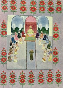 Sindbad Żeglarz odbiera Sindbad Porter, ilustracja do Sindbada Żeglarza, z The Arabian Nights, 1895 (kolor grawerowany) autorstwa French School
