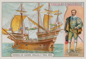 Sir Francis Drake i trzymasztowy angielski okręt wojenny autorstwa French School
