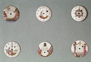 Sześć zegarków kieszonkowych ozdobionych symbolami rewolucji (metal i emalia) autorstwa French School