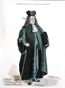 Adwokat z 1725 r., z "Costumes de Paris a Travers les Siecles" wydanej w 1887 r. (rycina kolorowa) autorstwa French School