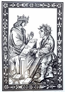 Salomon i Marcoul, ilustracja z Nauki i literatury w średniowieczu i renesansie, napisana i rytowana przez Paula Lacroix, 1878 autorstwa French School