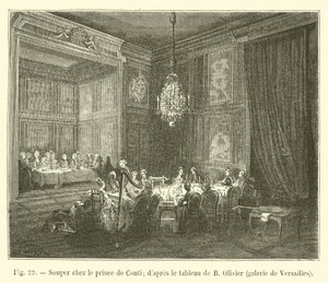 Kolacja z księciem de Conti; po obrazie B. Oliviera, galeria Versailles autorstwa French School
