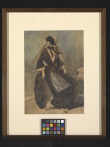 Hiszpańska dama (pióro, tusz i akwarela na białawym papierze) autorstwa French School