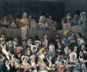 Widzowie klaszczący w teatrze, ryciny Benarda i Freya, 1837 autorstwa French School