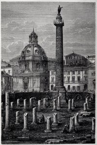 Plac i kolumna Trajana (kolumna Trajane) (Colonna Traiana) i Bazylika Ulpiana (podróż Francisa Weya w latach 1864-1868) - w „Tour du Monde” 2 tydzień 1869 autorstwa French School