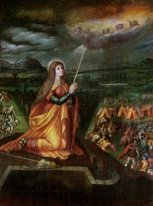 Św. Genevieve modląca się o zapobieżenie przybyciu Attyli i jego Hunów autorstwa French School