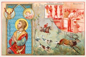 Św. Hubert, patron myśliwych (chromolitho) autorstwa French School