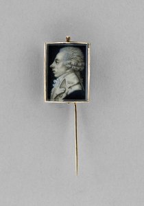 Stickpin z portretem mężczyzny, ok. 1780 (akwarela na kości słoniowej, zaprawie, welinie, 23-karatowym złocie, włosach i szkle) autorstwa French School