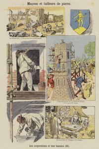 Kamieniarze i murarze (litografia kolorowa) autorstwa French School