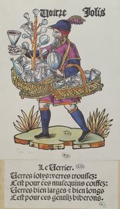 Handlarz uliczny sprzedający wyroby szklane, z Cris de Paris, ok. 1515 (kolorowe drzeworyty) autorstwa French School