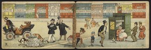Scena uliczna z rzędem zamkniętych sklepów i zamkniętą toaletą publiczną autorstwa French School