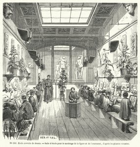 Uczniowie z klasy w bezpłatnej szkole rysunku, Francja (grafika) autorstwa French School