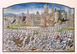 T.2 fol.287 Zwycięstwo mieszkańców Gandawy pod wodzą Philippa van Artevelde przed Brugią w 1381, z Kroniki Froissarts, 1472 autorstwa French School