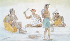 Tahitańskie trzepaczki, autorstwa LF Lejeune z Podróży Ludwika I Duperrey (1822-1825), Polinezja XIX w. Akwarela autorstwa French School