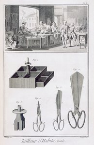Krawiec, z Encyclopedie des Sciences et Metiers autorstwa Denisa Diderota (1713-84) opublikowanej ok. 1770 autorstwa French School