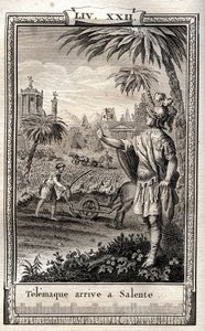 Teemaque powraca do Salente (Salento) - rycina Monneta z 1798 r. w „Les Aventures de Telemaque, fils d