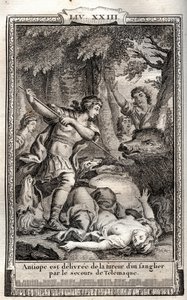 Telemaque dostarcza Antiope z dzika - grawer Monneta z 1798 r. w „Les Aventures de Telemaque, fils d
