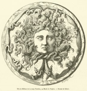 Głowa Meduzy z Pucharu Farnese, w Muzeum Neapolitańskim (grafika) autorstwa French School