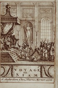 Tajscy ambasadorowie przyjęci w Paryżu przez Ludwika XIV, frontyspis do Podróży do Syjamu Guya Tacharda, 1688 autorstwa French School