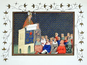Arcybiskup Canterbury przemawia do angielskiej szlachty przeciwko Ryszardowi II, faksymile z Le Prinse et Mort du Roy Richart autorstwa Jeana Cretona, przedruk XIX w. autorstwa French School