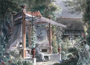 Architekt Jacques Ignace Hittorff (1792-1867) w swoim ogrodzie w Paryżu (gwasz na papierze) autorstwa French School