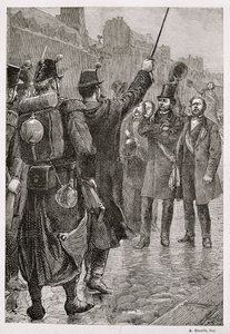 Aresztowanie Victora Schoelchera (1804-93) na barykadzie Saint-Antoine, 4 grudnia 1851 autorstwa French School