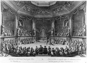 Sala balowa w małym Parc de Versailles, rycina 1678. autorstwa French School
