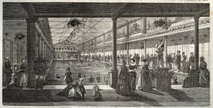 Łaźnie w hotelu Lambert, Ile Saint-Louis, Paryż, połowa XIX wieku - Hotel Lambert, Ile Saint-Louis, szkoła pływania dla pań - Bain Lambert - - Grawerowanie w „Tableau-de-Paris” autorstwa Edmonda Texiera 1852 autorstwa French School