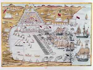 Bombardowanie Algieru przez floty anglo-holenderskie w dniu 27 sierpnia 1816 r autorstwa French School