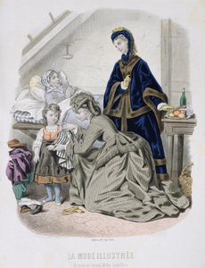 Wizyta charytatywna, ilustracja z La Mode Illustree, ok. 1870 (kolorowa grawerunek) autorstwa French School