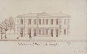 Chateau de la Piscine, niedaleko Montpellier, narysowany przez Monsieur de Cenani (ołówek i atrament na papierze) autorstwa French School