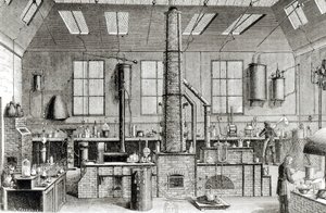 Laboratorium Chemiczne Szkoły w Paryżu, z Almanach du Magasin Pittoresque, 1870 autorstwa French School