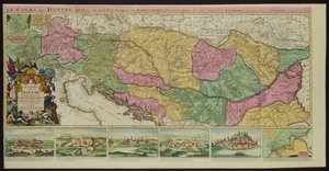 Bieg Dunaju od źródła do ust, na podstawie najnowszych wspomnień P. Coroneli i S. Sansona, geografa do króla (kolor lito) autorstwa French School