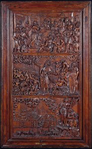 Credo, Panel IV: Odpuszczenie grzechów, Wizja Ezechiela suchych kości i Wizja św. Jana Jerozolimy, 1587 (drewno) (patrz także 414036-8) autorstwa French School