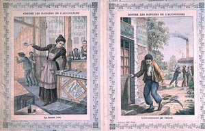 Niebezpieczeństwa alkoholizmu, okładka szkolnego zeszytu ćwiczeń. ok. 1900 (kolor lito) autorstwa French School