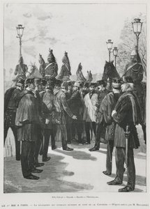 Delegacja Związków Zawodowych w Pont de la Concorde podczas demonstracji na 1 maja w Paryżu, 1 maja 1890, rycina L. Moulignie, ryt) autorstwa French School