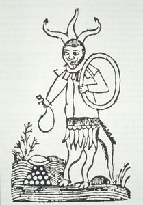 Diabeł wskazujący ukryte skarby, kopia ilustracji z Le Veritable Dragon Rouge, wersja 2, Lille 1521, wykorzystana w Historii magii, wydanej pod koniec XIX wieku